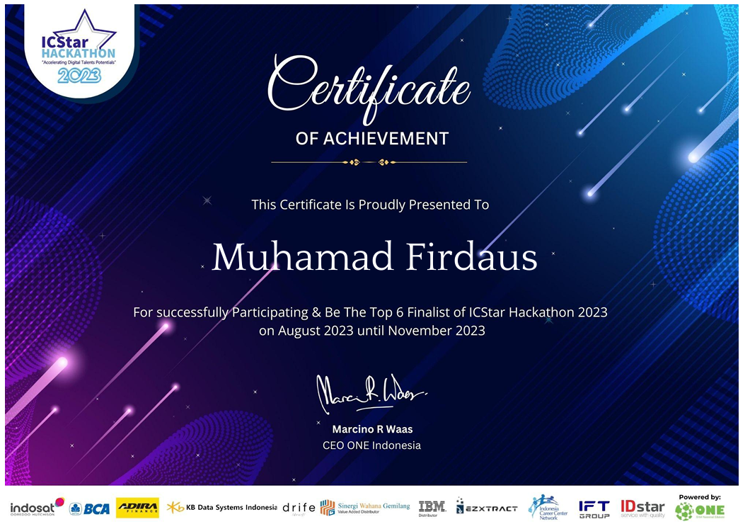 ICstar Hackathon 2023 Certificate