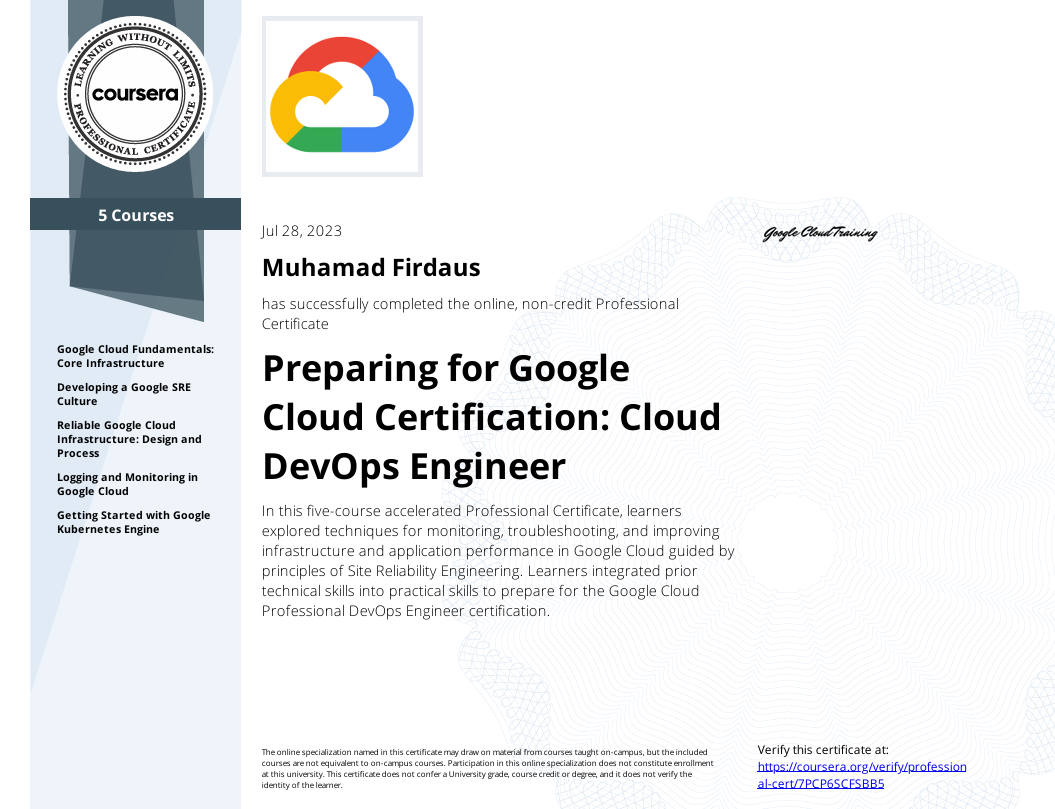 Coursera Google Cloud DevOps Certificate
