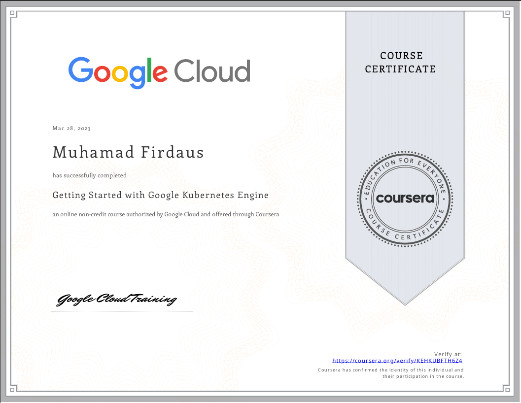 Coursera Google Cloud GKE Certificate