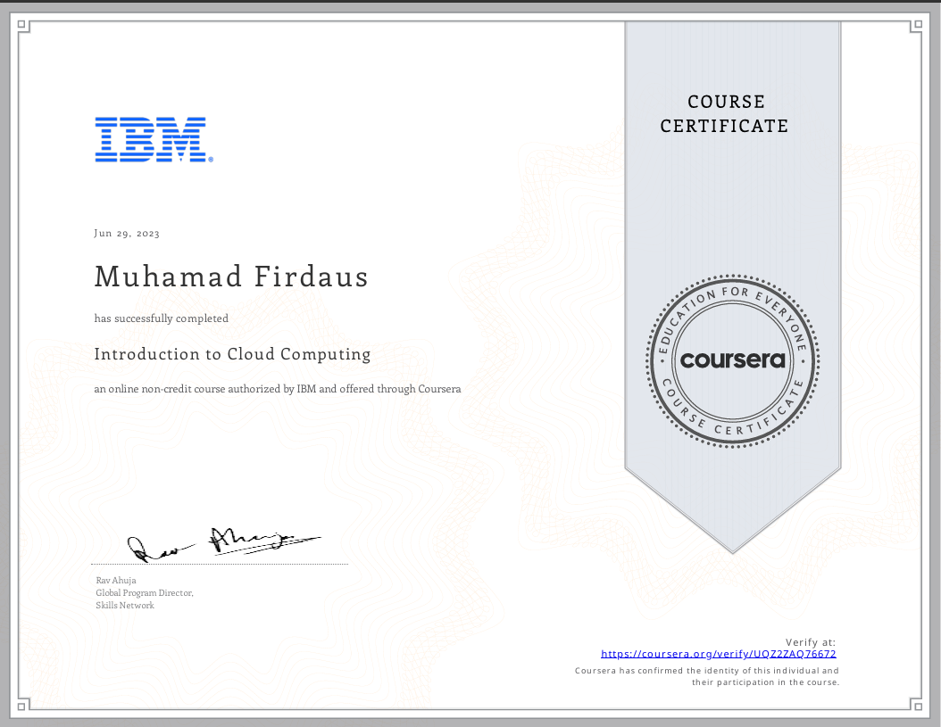 Coursera IBM Cloud Computing Certificate