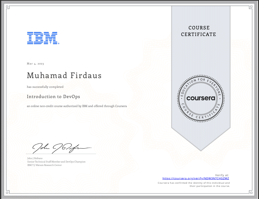 Coursera IBM DevOps Certificate